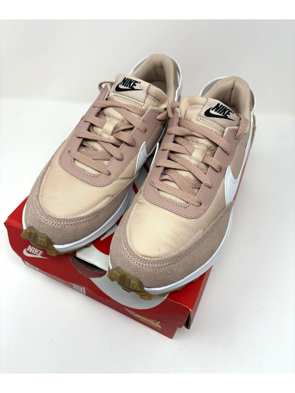 Nike Waffle Debut Womens Low Top Lace Up Suede Beige Pink White DH9523-201 Sz 8